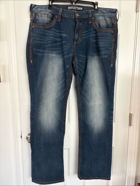 Affliction Men's Indigo Blue Straight Jeans with Faded Panels